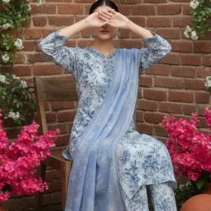 3 PC Digital Printed Cotton Cambric Suit PS6076